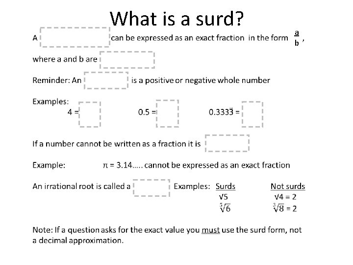 What is a surd? a b 