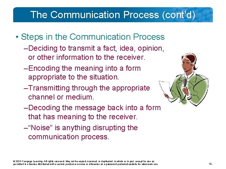 The Communication Process (cont’d) • Steps in the Communication Process – Deciding to transmit