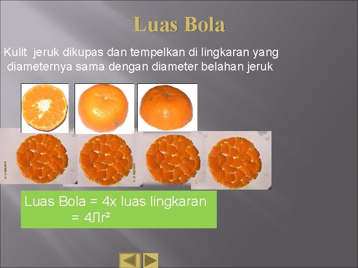 Luas Bola Kulit jeruk dikupas dan tempelkan di lingkaran yang diameternya sama dengan diameter