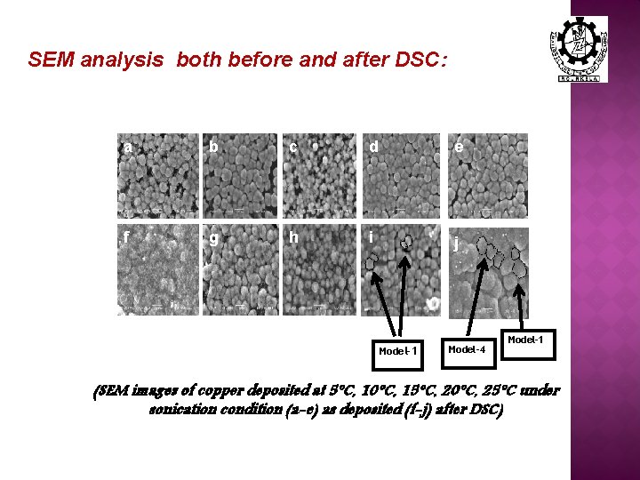 SEM analysis both before and after DSC: a a b c d e f