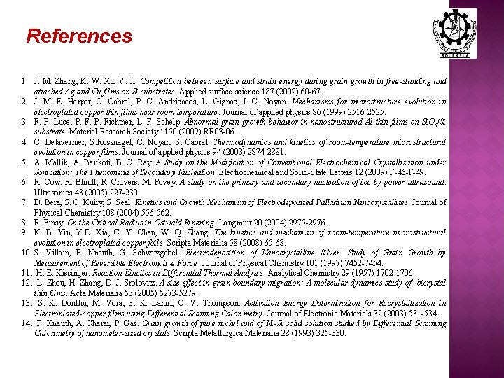 References 1. J. M. Zhang, K. W. Xu, V. Ji. Competition between surface and