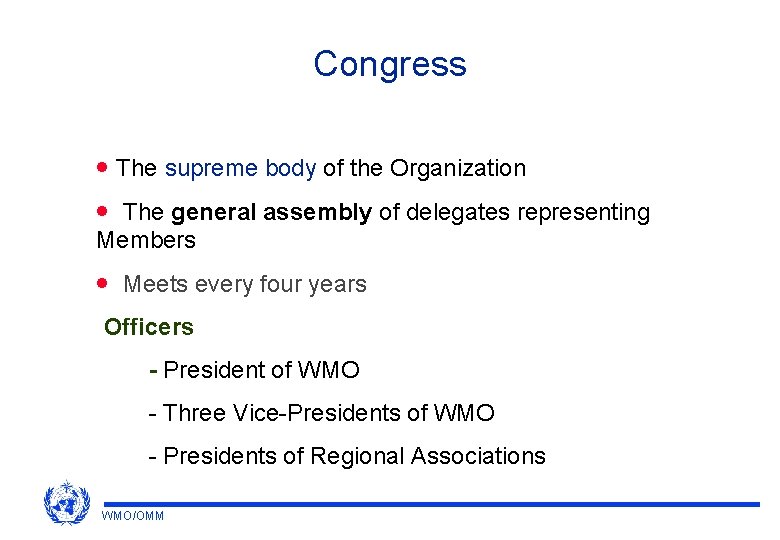 Congress · The supreme body of the Organization · The general assembly of delegates