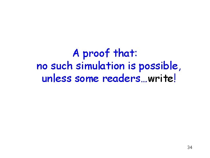 A proof that: no such simulation is possible, unless some readers…write! 34 