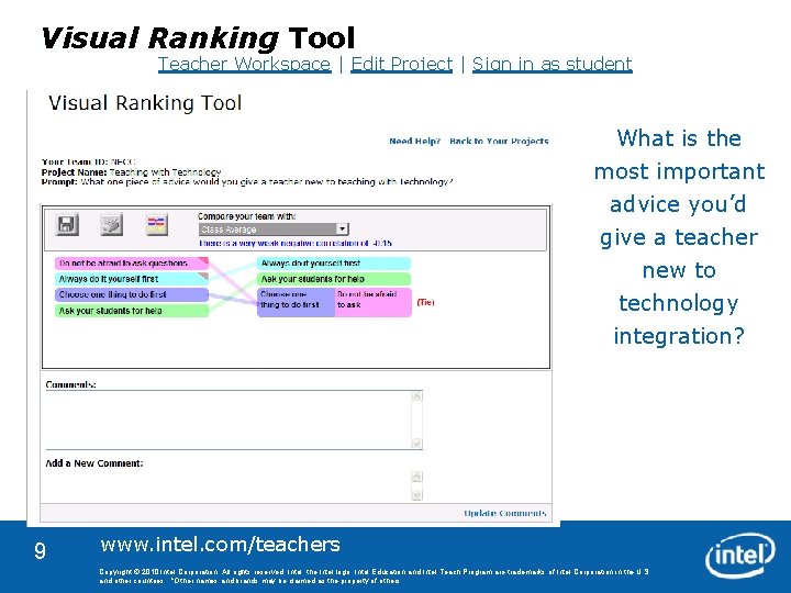 Visual Ranking Tool Teacher Workspace | Edit Project | Sign in as student What