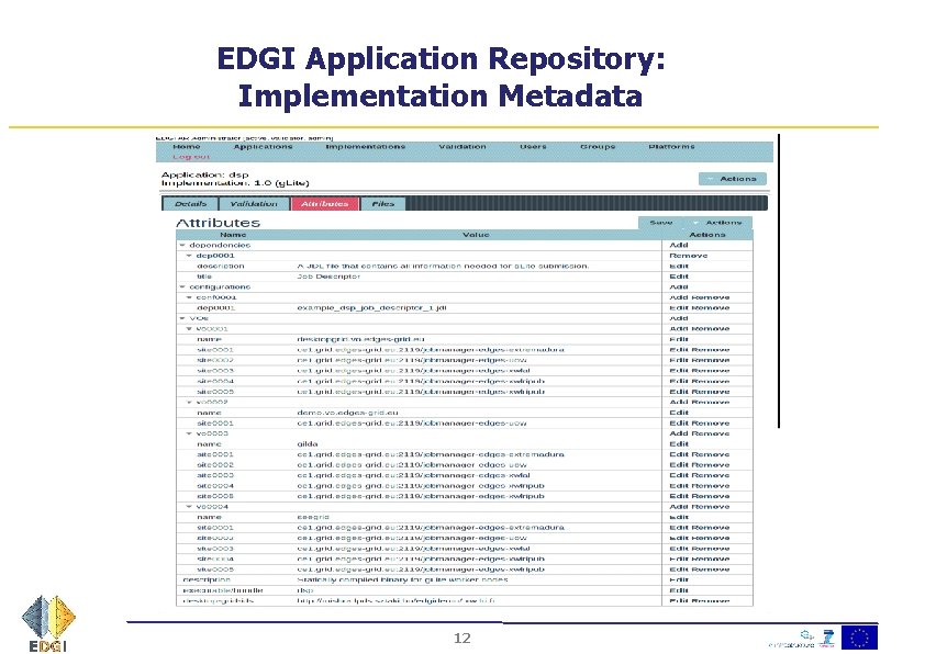 EDGI Application Repository: Implementation Metadata 12 