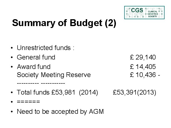 Summary of Budget (2) • Unrestricted funds : • General fund • Award fund