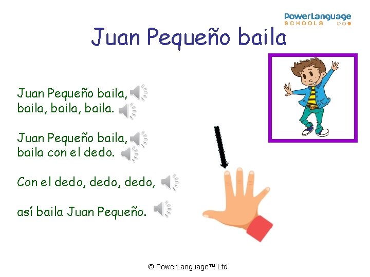 Juan Pequeño baila, baila, baila. Juan Pequeño baila, baila con el dedo. Con el Juan Pequeño baila, baila, baila. Juan Pequeño baila, baila con el dedo. Con el