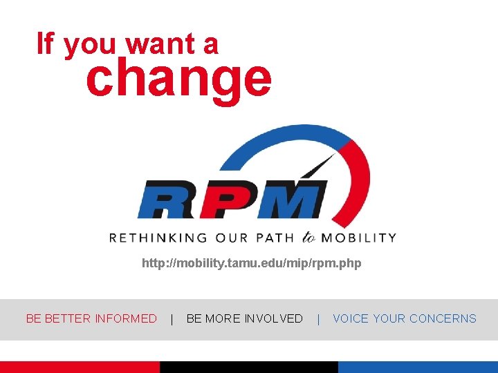 If you want a change http: //mobility. tamu. edu/mip/rpm. php BE BETTER INFORMED |