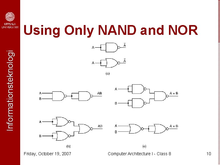 Informationsteknologi Using Only NAND and NOR Friday, October 19, 2007 Computer Architecture I -