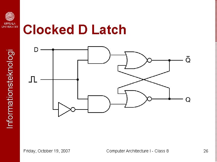 Clocked D Latch Informationsteknologi A clocked D latch. Friday, October 19, 2007 Computer Architecture