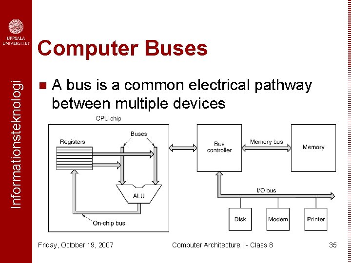 Informationsteknologi Computer Buses n A bus is a common electrical pathway between multiple devices