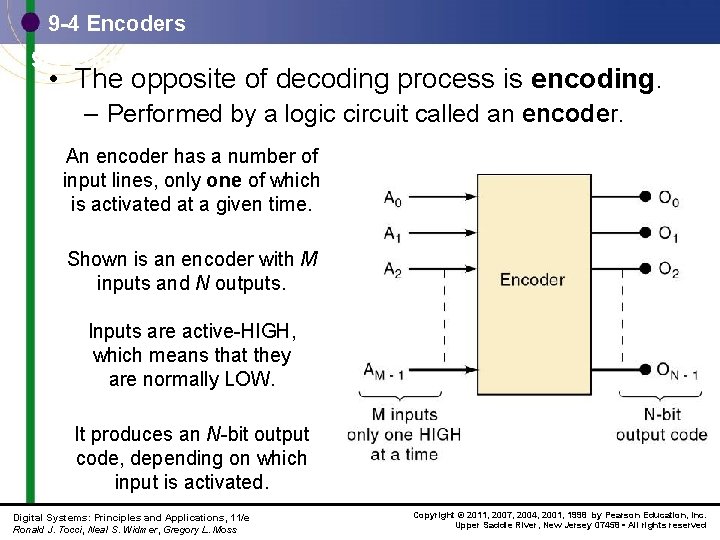 9 -4 Encoders • The opposite of decoding process is encoding. – Performed by