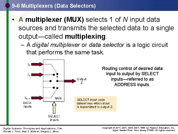 9 -6 Multiplexers (Data Selectors) • A multiplexer (MUX) selects 1 of N input