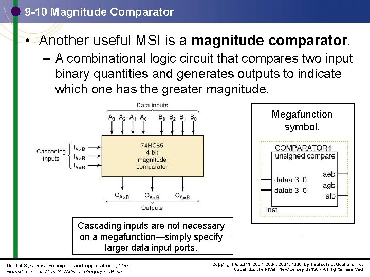 9 -10 Magnitude Comparator • Another useful MSI is a magnitude comparator. – A