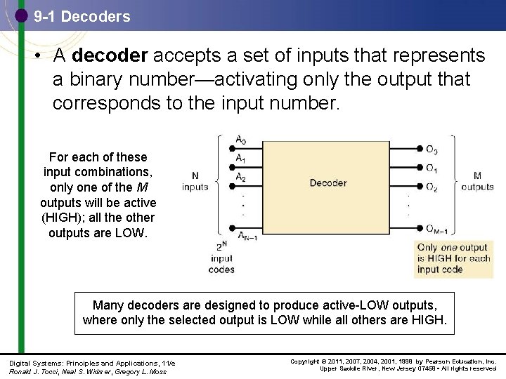9 -1 Decoders • A decoder accepts a set of inputs that represents a