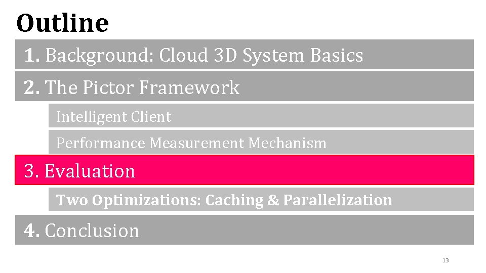 Outline 1. Background: Cloud 3 D System Basics 2. The Pictor Framework Intelligent Client