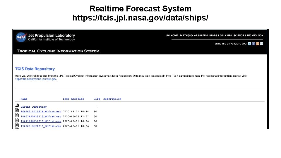 Realtime Forecast System https: //tcis. jpl. nasa. gov/data/ships/ 