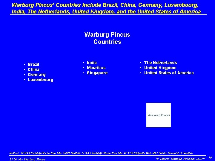 Warburg Pincus’ Countries Include Brazil, China, Germany, Luxembourg, India, The Netherlands, United Kingdom, and