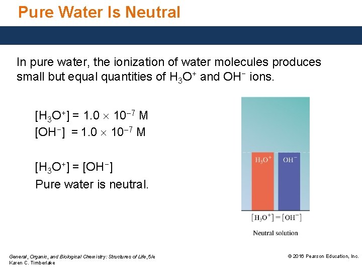 Pure Water Is Neutral In pure water, the ionization of water molecules produces small
