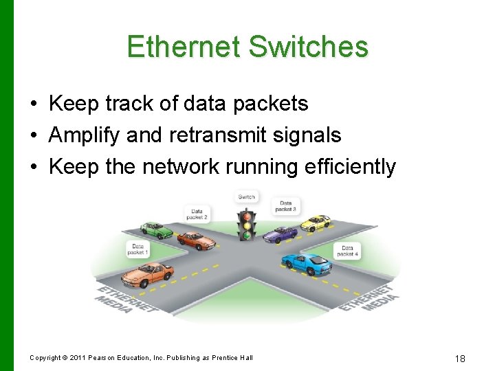 Ethernet Switches • Keep track of data packets • Amplify and retransmit signals •