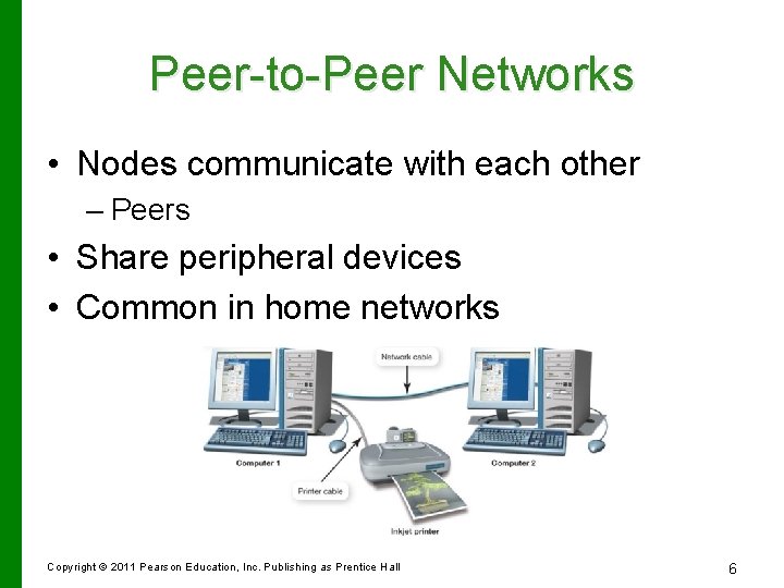 Peer-to-Peer Networks • Nodes communicate with each other – Peers • Share peripheral devices