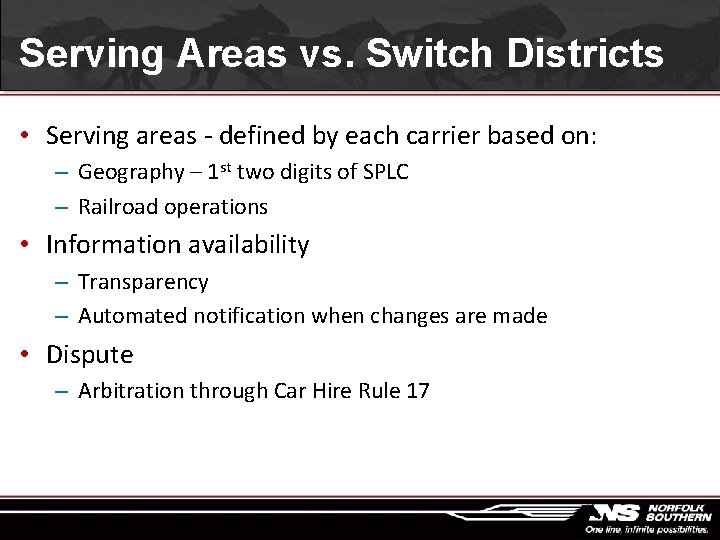 Serving Areas vs. Switch Districts • Serving areas - defined by each carrier based