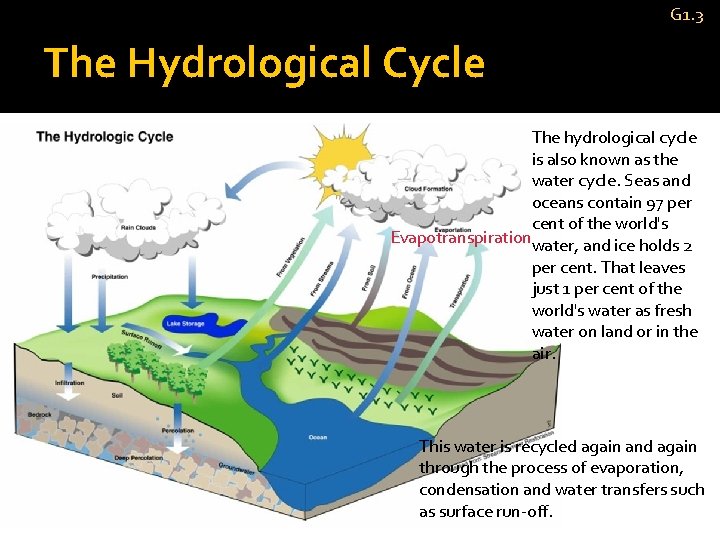 G 1. 3 The Hydrological Cycle The hydrological cycle is also known as the