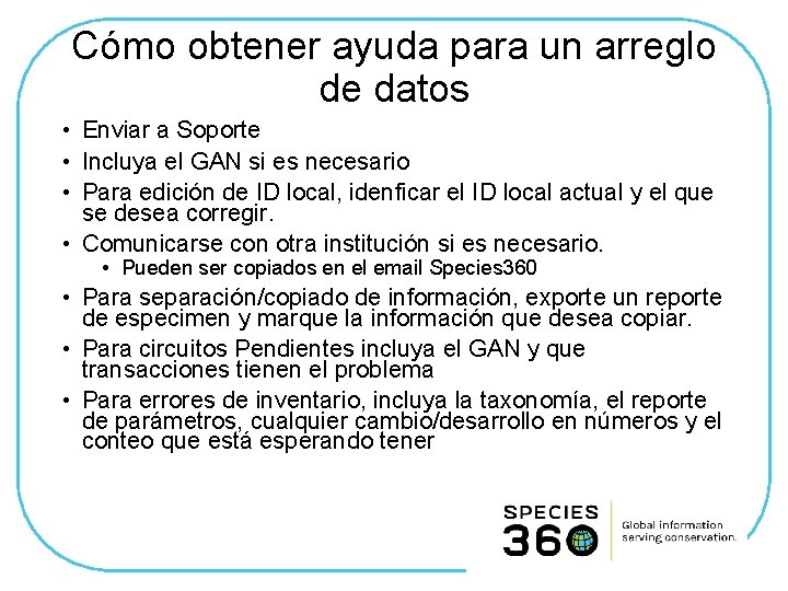 Cómo obtener ayuda para un arreglo de datos • Enviar a Soporte • Incluya