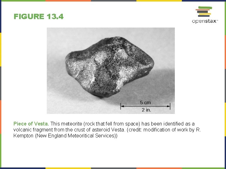 FIGURE 13. 4 Piece of Vesta. This meteorite (rock that fell from space) has