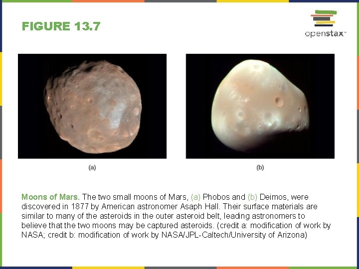 FIGURE 13. 7 Moons of Mars. The two small moons of Mars, (a) Phobos