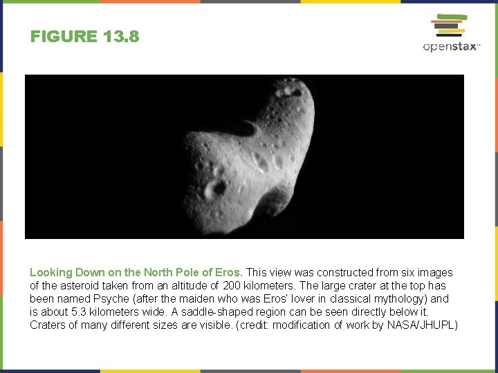 FIGURE 13. 8 Looking Down on the North Pole of Eros. This view was