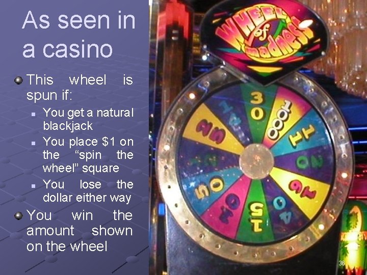 As seen in a casino This wheel spun if: n n n is You