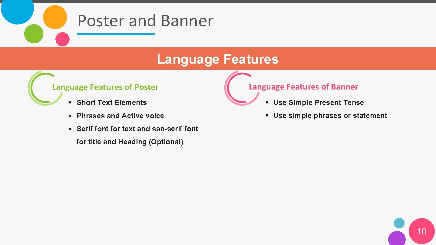 Poster and Banner Language Features of Poster Language Features of Banner § Short Text