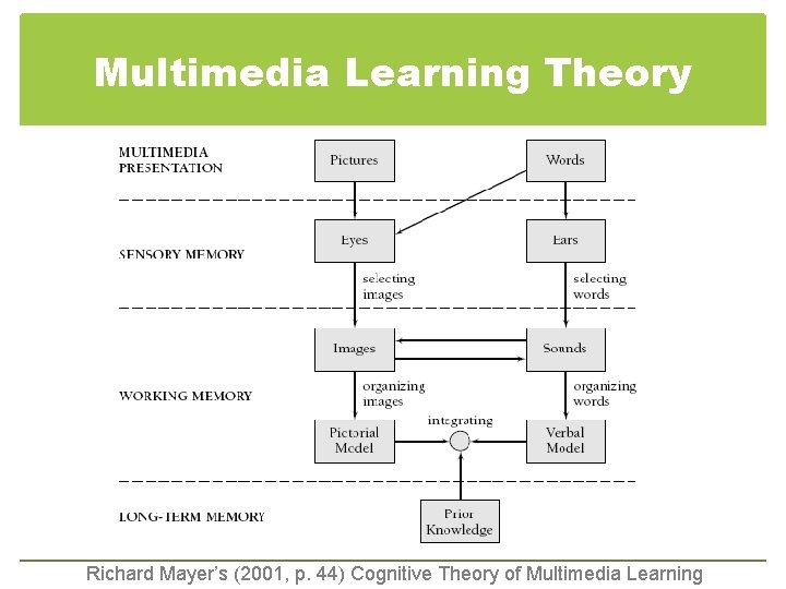 Multimedia Learning Theory Richard Mayer’s (2001, p. 44) Cognitive Theory of Multimedia Learning 