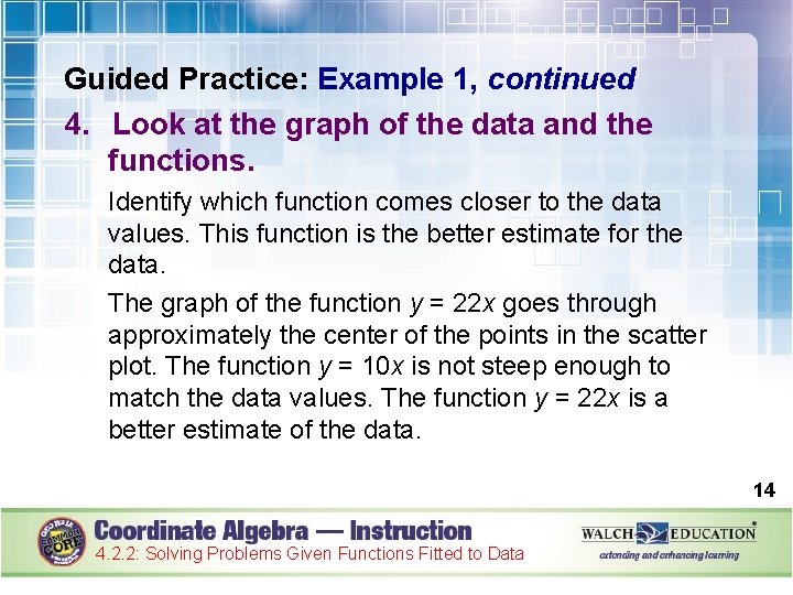 Guided Practice: Example 1, continued 4. Look at the graph of the data and