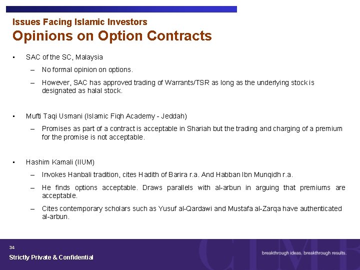 Issues Facing Islamic Investors Opinions on Option Contracts • SAC of the SC, Malaysia