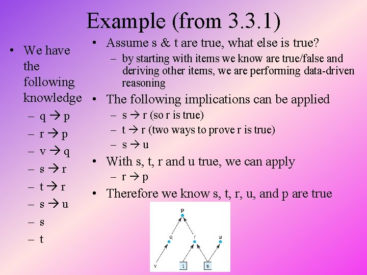 Example (from 3. 3. 1) • Assume s & t are true, what else