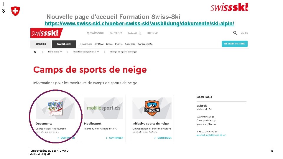 1 3 Nouvelle page d'accueil Formation Swiss-Ski https: //www. swiss-ski. ch/ueber-swiss-ski/ausbildung/dokumente/ski-alpin/ Office fédéral du