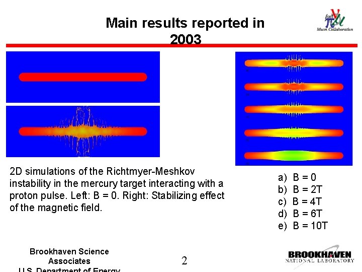 Main results reported in 2003 2 D simulations of the Richtmyer-Meshkov instability in the