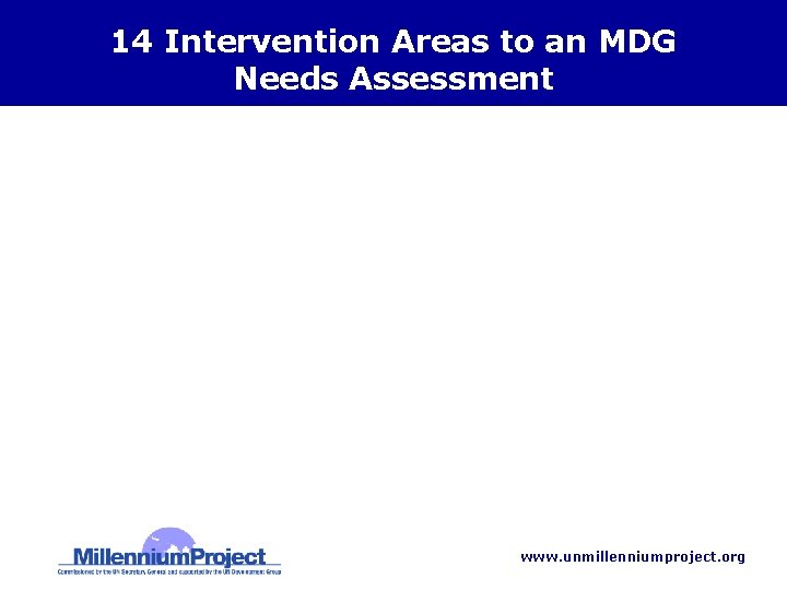 14 Intervention Areas to an MDG Needs Assessment 1. 2. 3. 4. 5. 6.