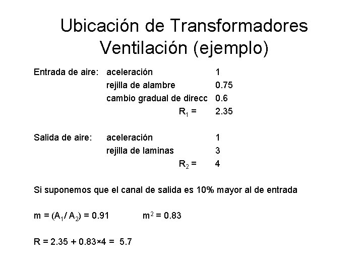 Ubicación de Transformadores Ventilación (ejemplo) Entrada de aire: aceleración rejilla de alambre cambio gradual