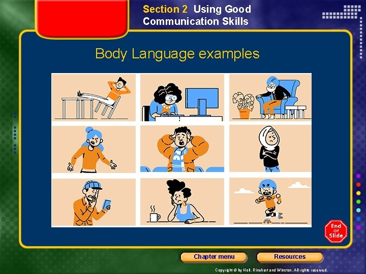 Section 2 Using Good Communication Skills Body Language examples Chapter menu Resources Copyright ©