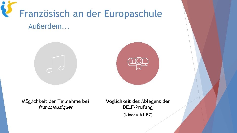 Französisch an der Europaschule Außerdem. . . Möglichkeit der Teilnahme bei franco. Musiques Möglichkeit