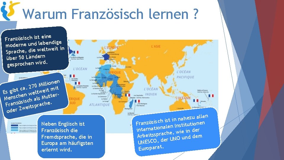 Warum Französisch lernen ? ine Französisch ist e bendige le d n u e