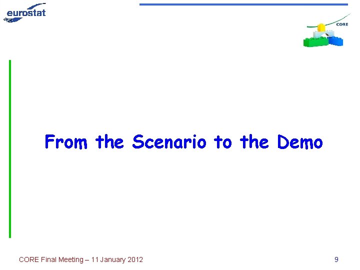 From the Scenario to the Demo CORE Final Meeting – 11 January 2012 9