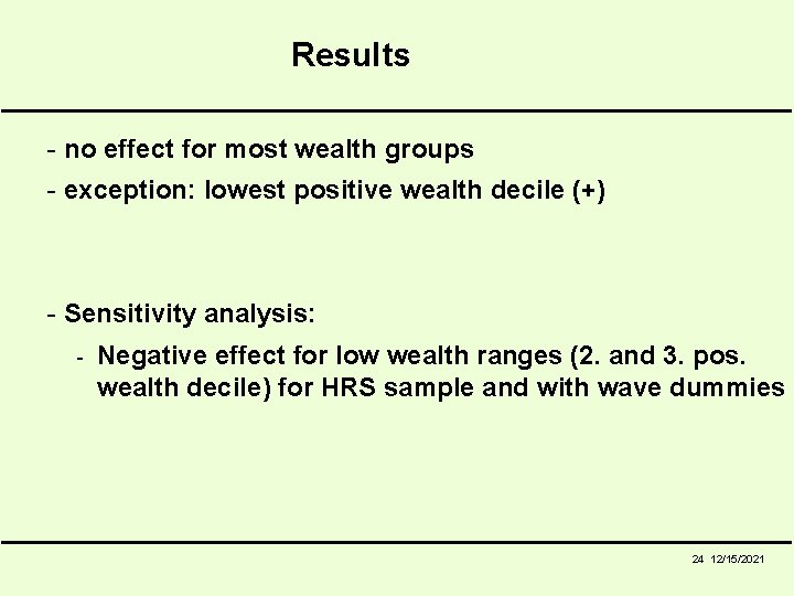 Results - no effect for most wealth groups - exception: lowest positive wealth decile