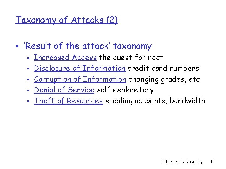 Taxonomy of Attacks (2) § ‘Result of the attack’ taxonomy § Increased Access the