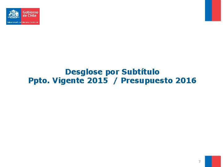 Desglose por Subtítulo Ppto. Vigente 2015 / Presupuesto 2016 7 