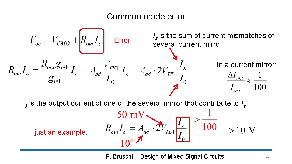 Common mode error Error Ie is the sum of current mismatches of several current Common mode error Error Ie is the sum of current mismatches of several current