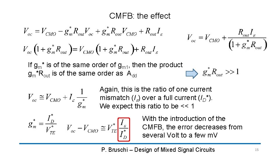 CMFB: the effect If gm* is of the same order of gm 1, then CMFB: the effect If gm* is of the same order of gm 1, then